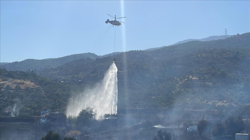İzmir'in Selçuk ilçesinde zarar gören orman helikopterden görüntülendi